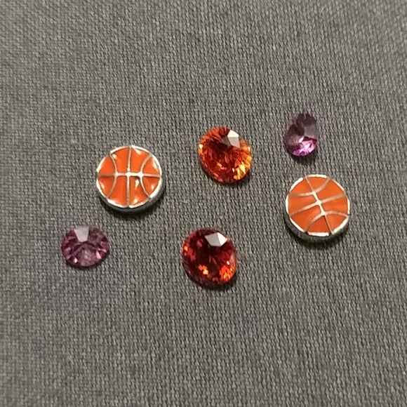 6pc Origami Owl Basketball Charms with Orange & Pink Crystals Sports Set - Picture 8 of 10